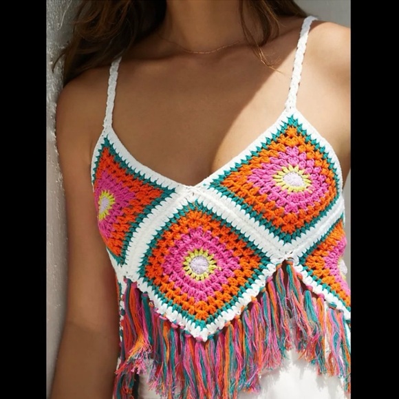 Self Contrast Happy Dixie Crochet Top Sz. S - Picture 3 of 8